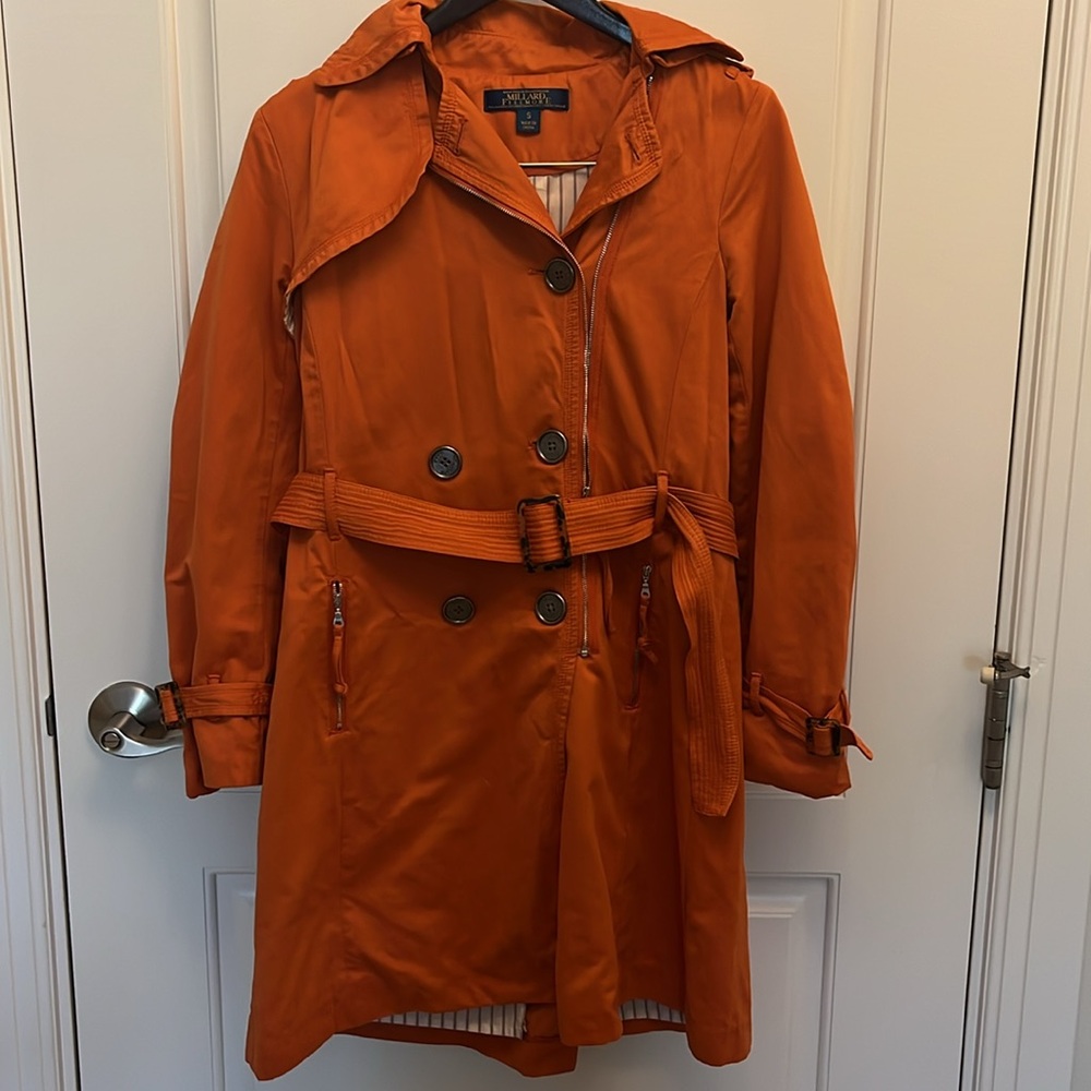 Millard Fillmore Trench Coat Detachable Hoodie Orange Small